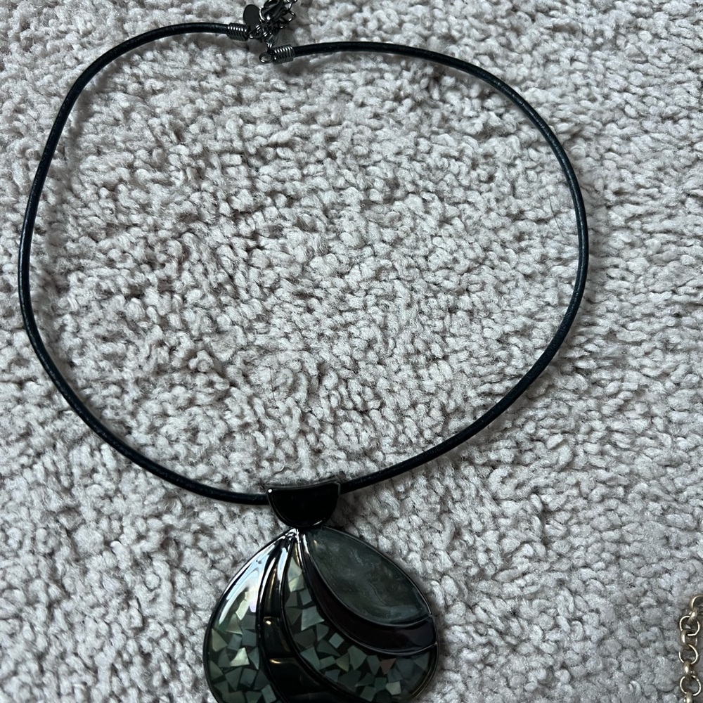 Lia Sophia Black and Silver Mosaic Necklace and earrings